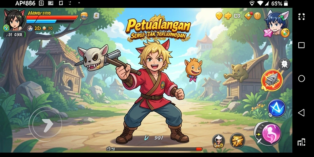 Screenshot utama AP686 menampilkan karakter anime melakukan serangan spektakuler.