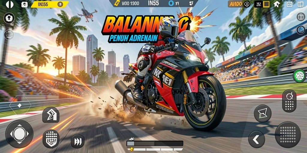 Tampilan screenshot INS55 menampilkan aksi balap motor yang seru dan mendebarkan.