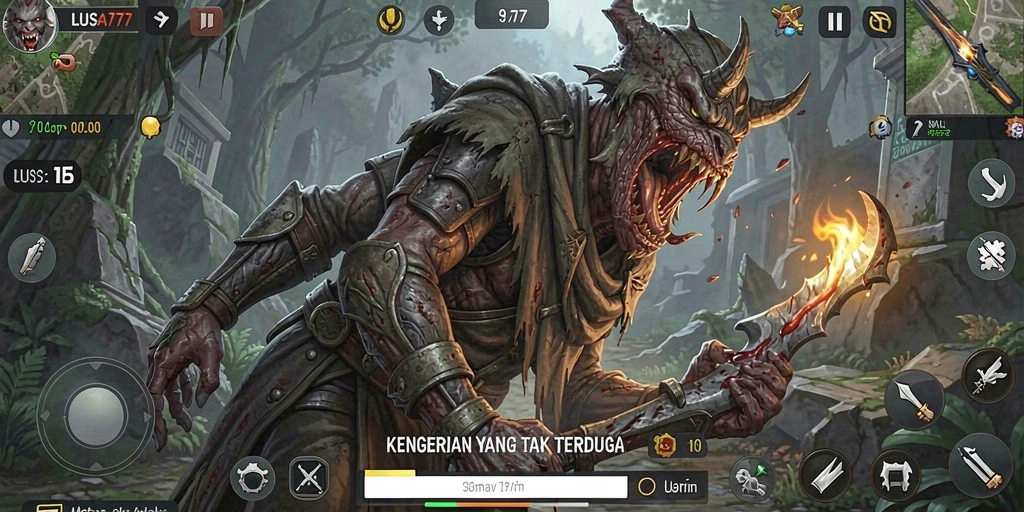 Screenshot memperlihatkan suasana mencekam di dalam game LUSA777.